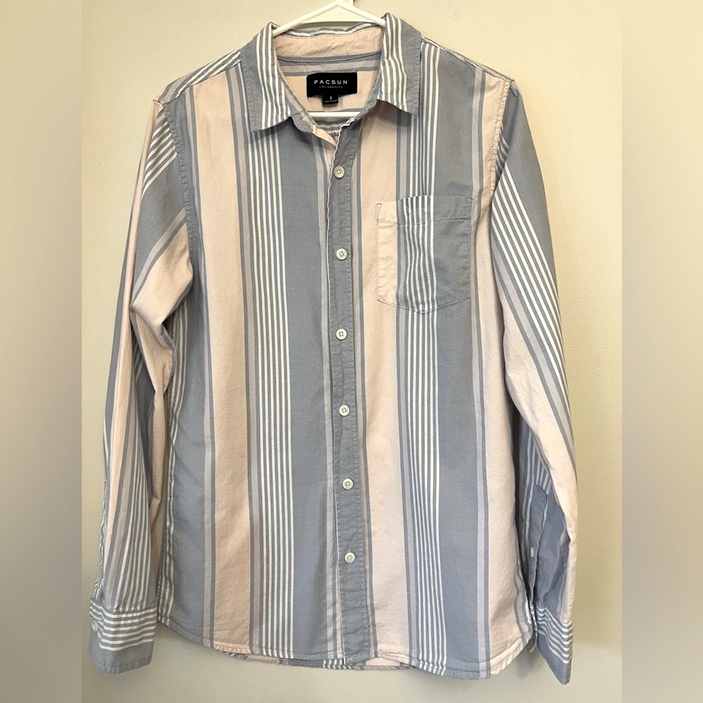 PacSun Vertical Striped Button Up Shirt Size Small Pastel Coastal Casual Cotton